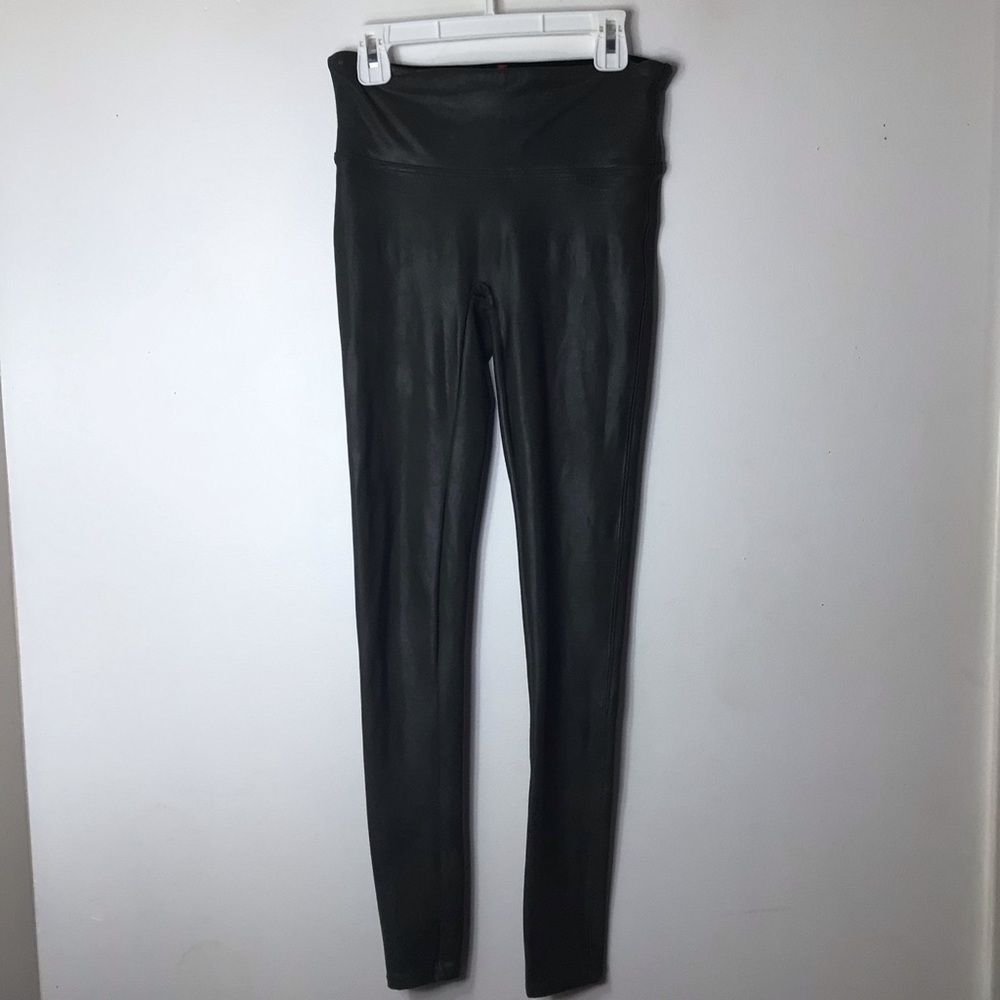 Spanx leggings small women olive green faux leather